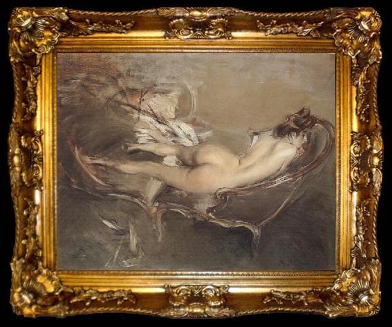 framed  Giovanni Boldini A Reclining Nude on a Day-bed, ta009-2